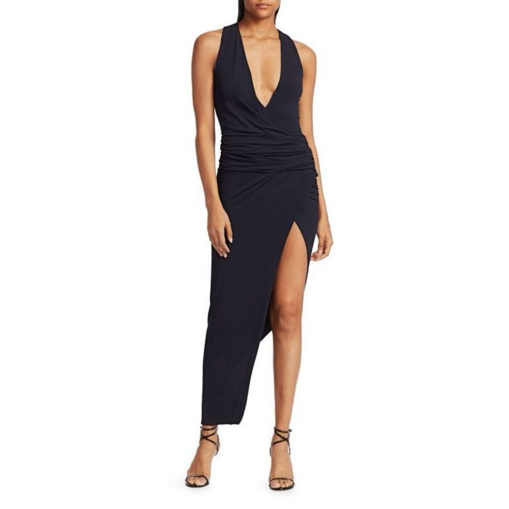 ALEXANDRE VAUTHIER Deep V-Neck Slit Ruched Gown